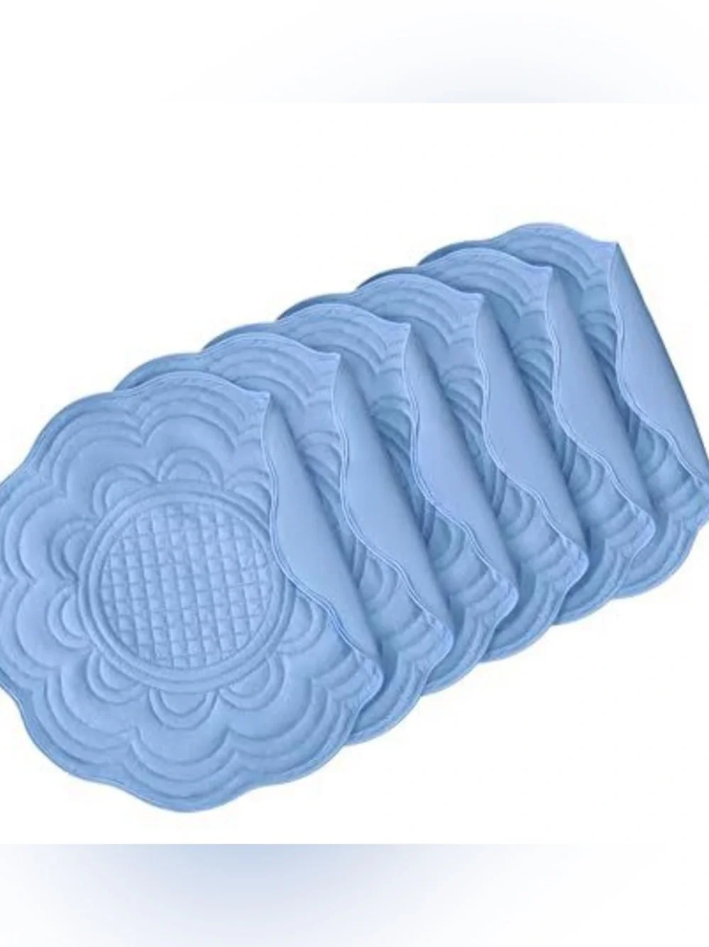 Set of 6 Light Blue Quilted Flower Placemats